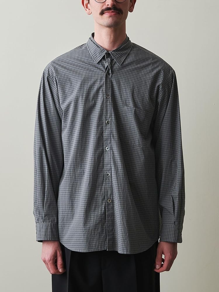 USA製 Steven Alan リバースシーム ストライプ 半袖シャツ グレー Steven Alan＞ CC ピケ ストライプ レギュラーカラー シャツ
